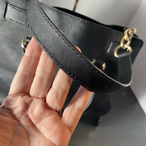 Michael Kors Hamilton Large EW Satchel Black Saffiano Leather Gold Lock - Picture 7 of 10